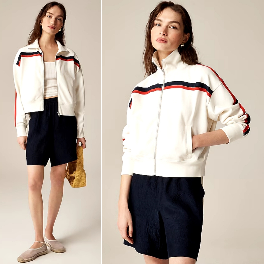 J. Crew Terry Full-Zip Track Jacket in Ivory